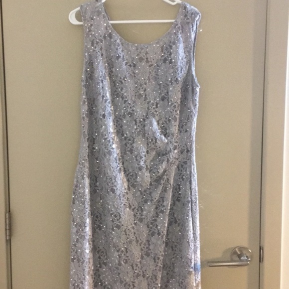 NWT Connected Apparel gown dress Sequined Lace Slit Gown Silver grey 10 12 14 - Picture 5 of 7